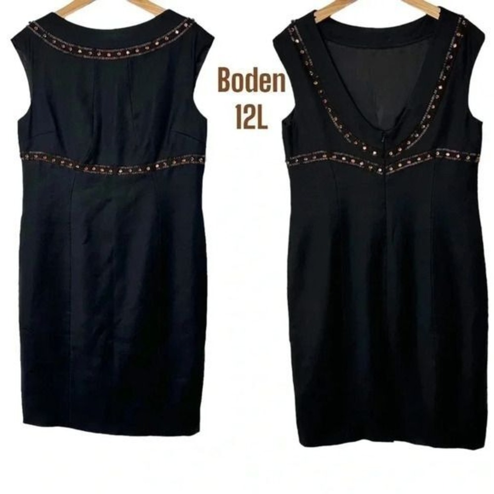 Anthropologie Boden 12L elegant black fitted dress with amber beading‎
